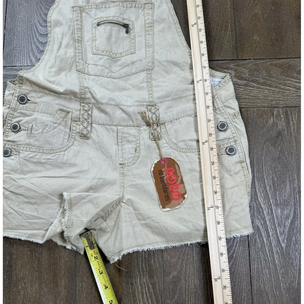 No Boundaries Juniors Khaki Short Overalls Romper